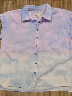 Style & Co Light Pink & Lavender Tie-Dye Button-Up Shirt